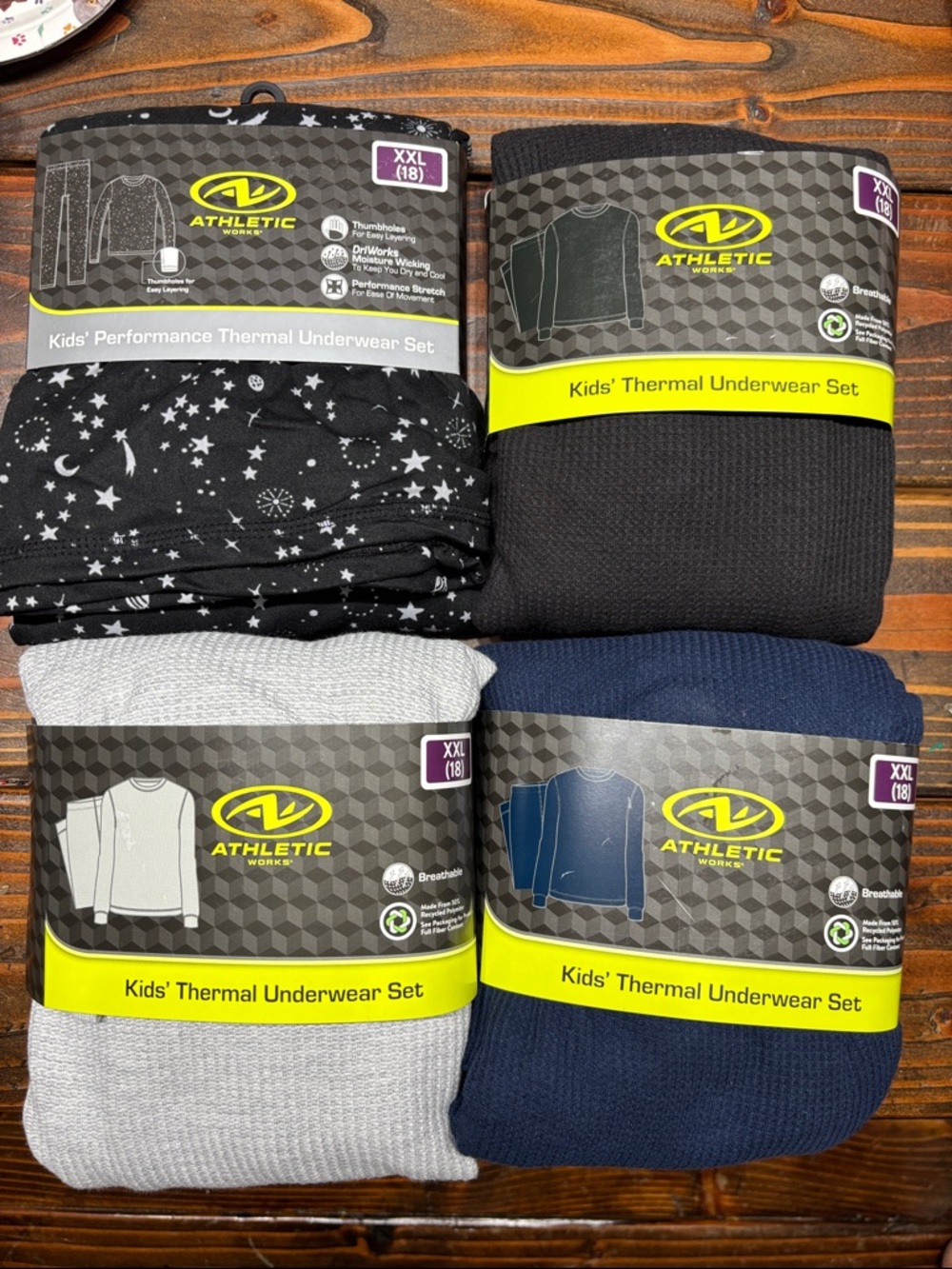 Athletic Works Kids' Thermal Underwear Sets! Size XXL(18).  4 sets included!